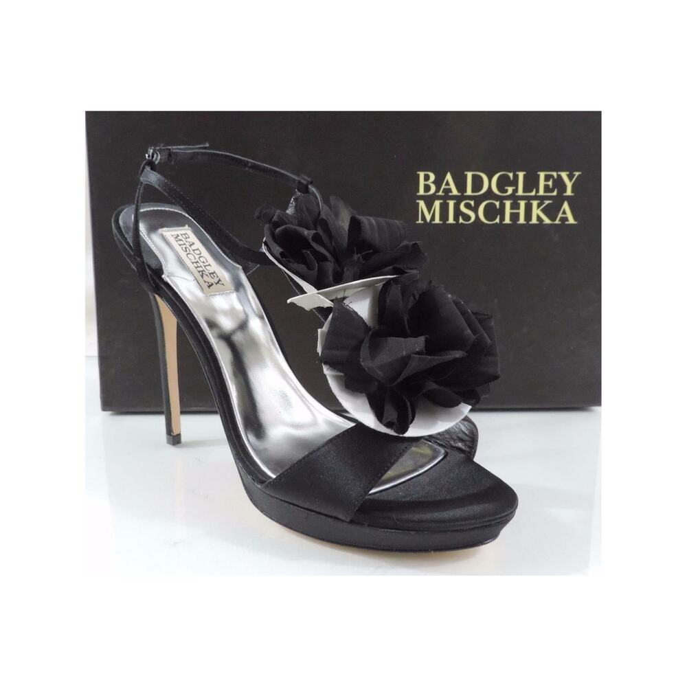 Women's Badgley Mischka ADELE Platform Evening Sandals Heel Black Satin
